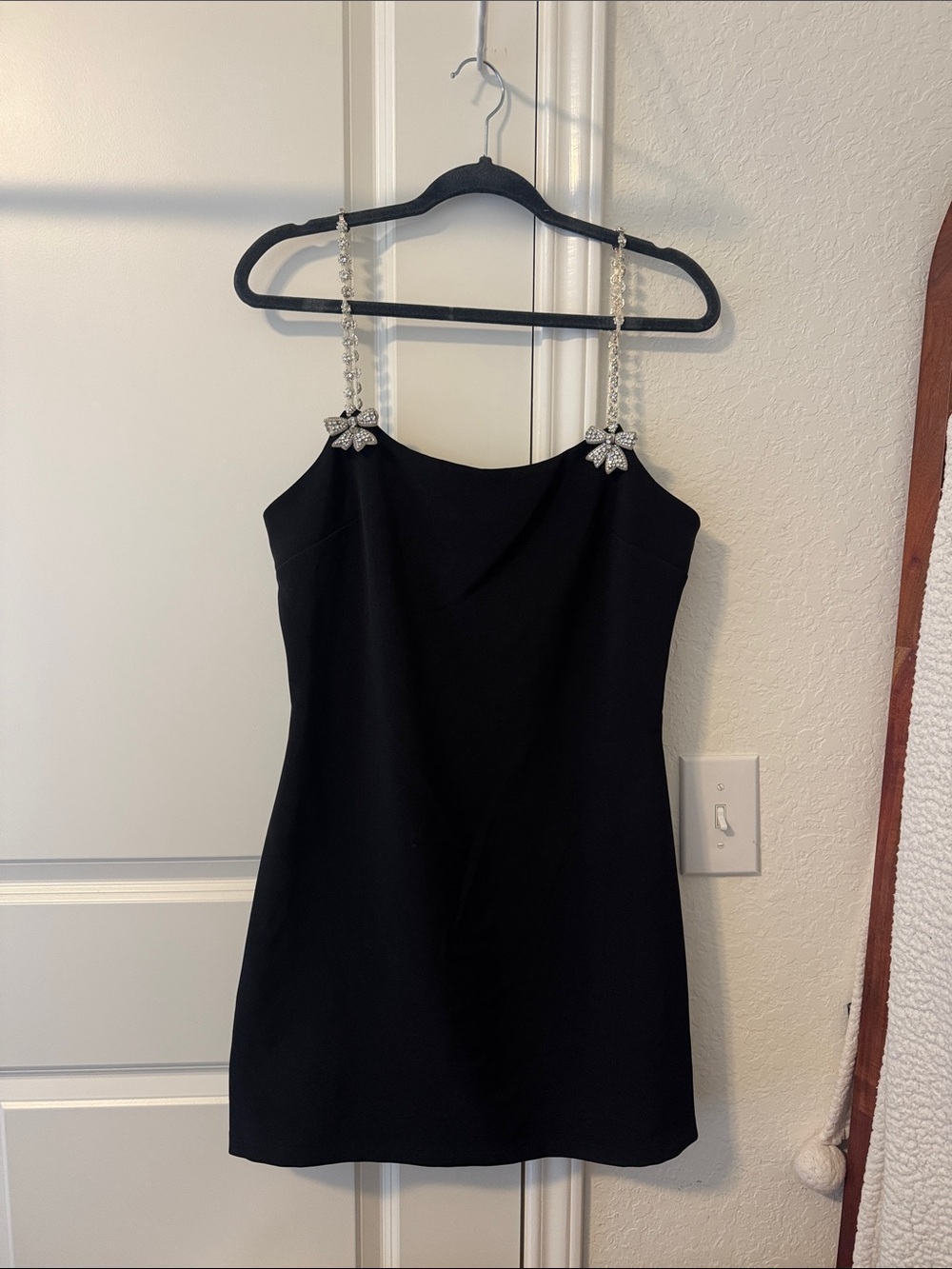 Sugarlips Black Mini Dress with Crystal Chain Straps